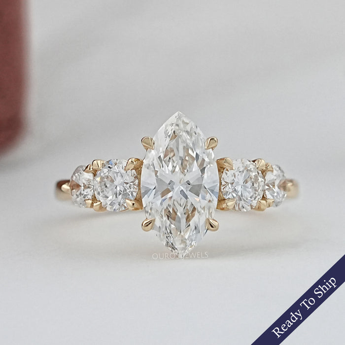 Marquise and Round Diamond Five Stone Engagement Ring