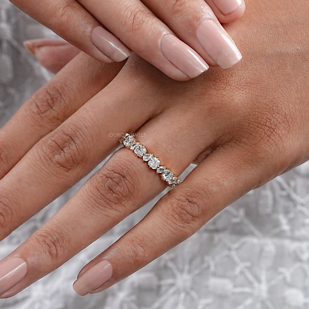 Square Radiant And Pear Cut Lab Diamond Half Eternity Band Rings