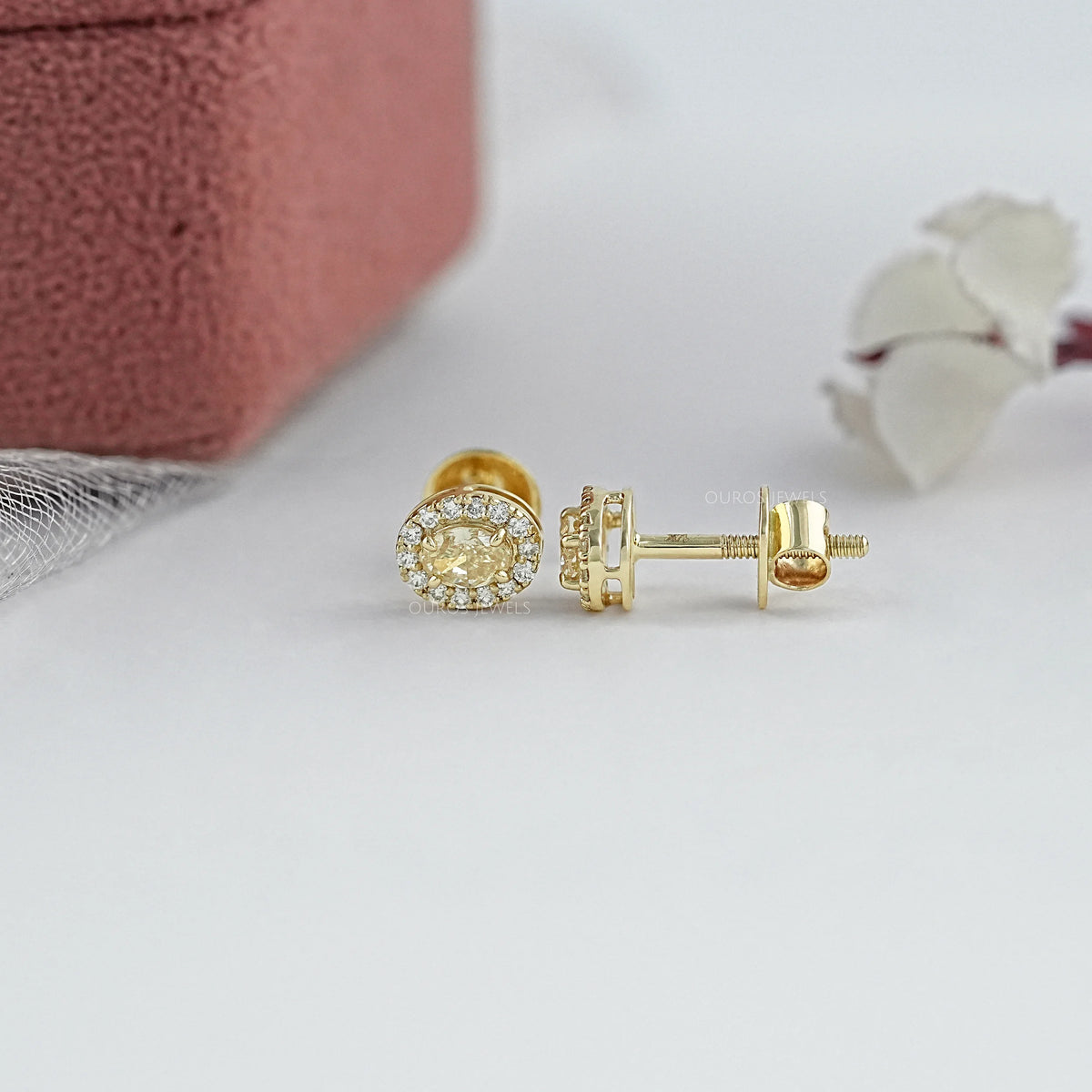 Yellow Oval Diamond Halo Stud Earrings Earrings