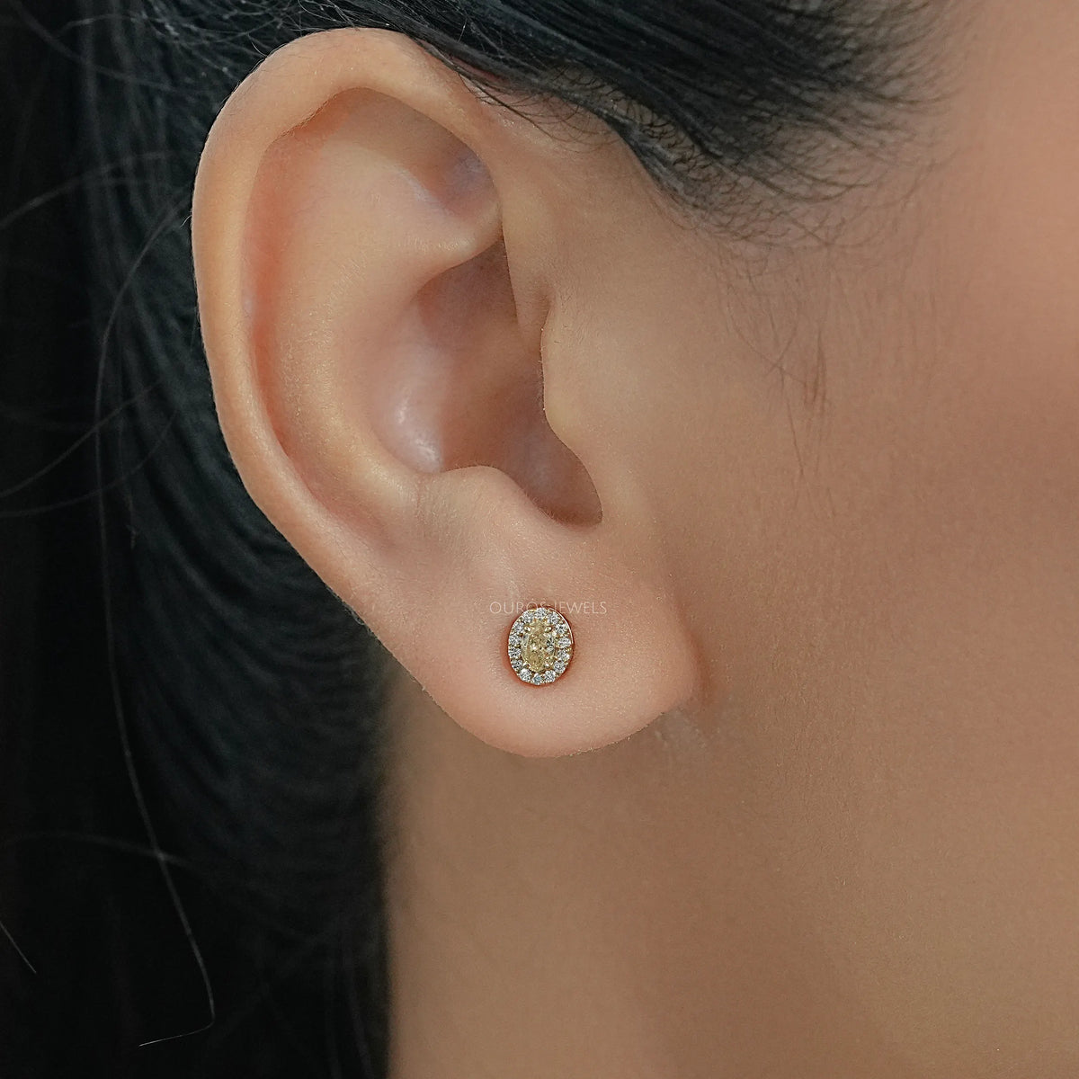 Yellow Oval Diamond Halo Stud Earrings Earrings