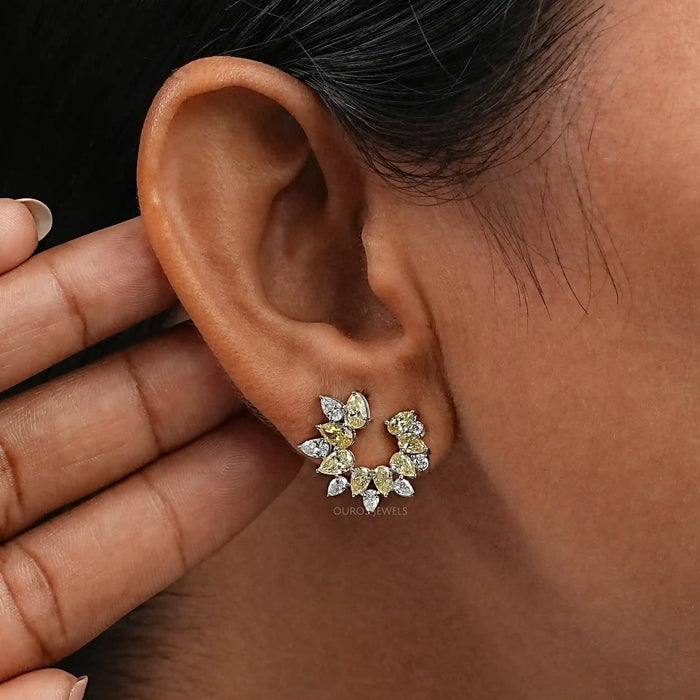 Yellow Pear Diamond Open Hoop Earrings
