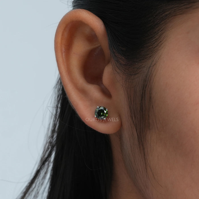 Green Round Lab Grown Diamond Earrings