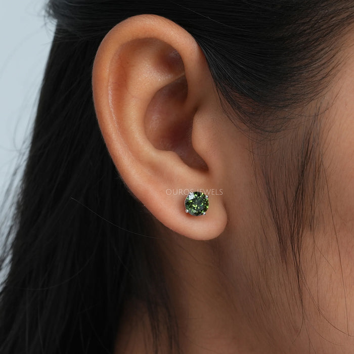 Green Round Lab Grown Diamond Earrings