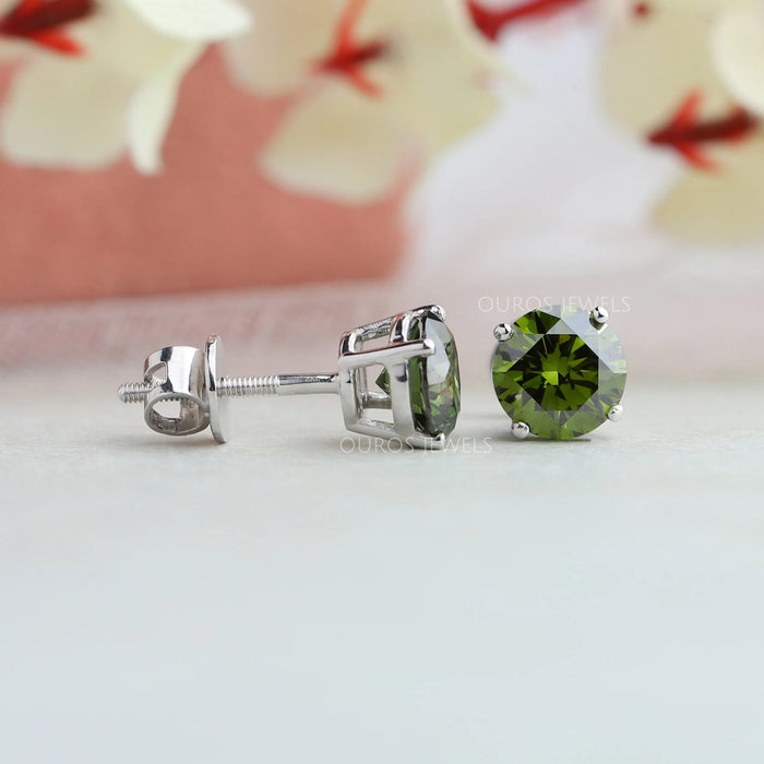 Green Round Lab Grown Diamond Earrings