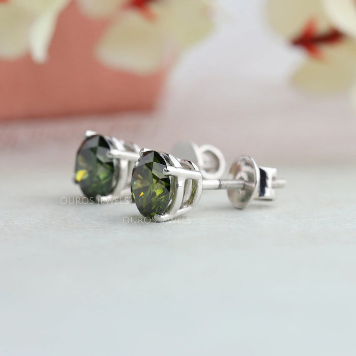Green Round Lab Grown Diamond Earrings