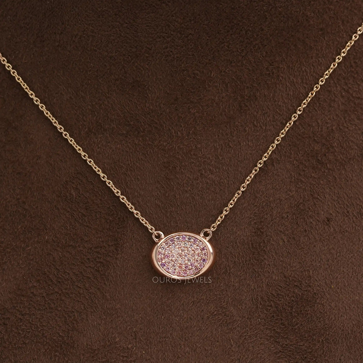 Pink Round Cut Lab Grown Diamond Pave Set Pendant
