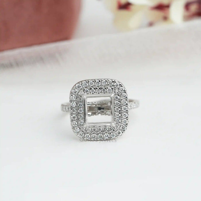 Princess Cut Double Halo Semi Mount Ring