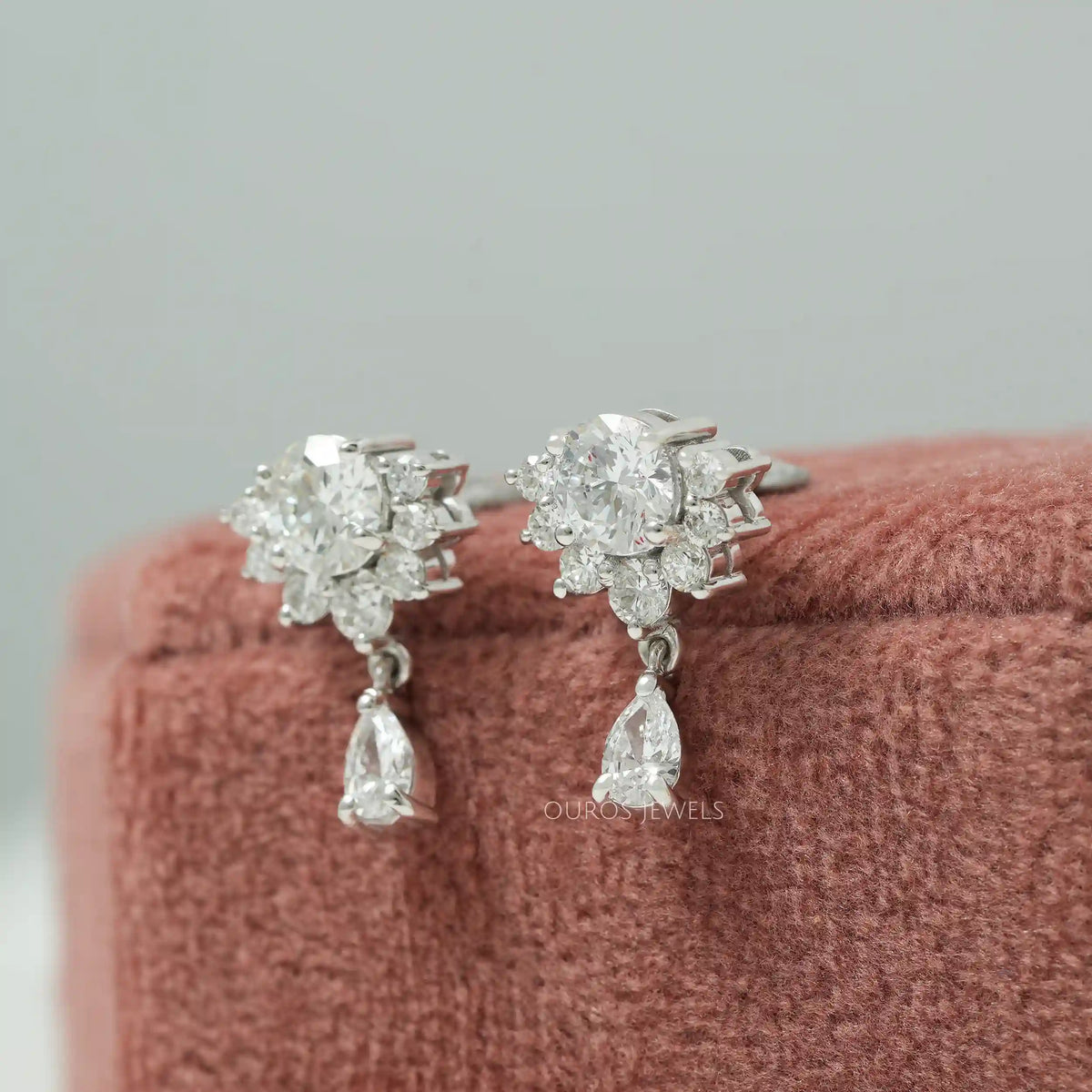 Round Cut Half Halo Drop Earrings