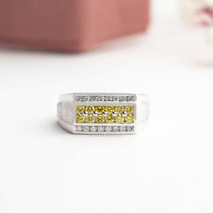 Mens yellow round diamond ring