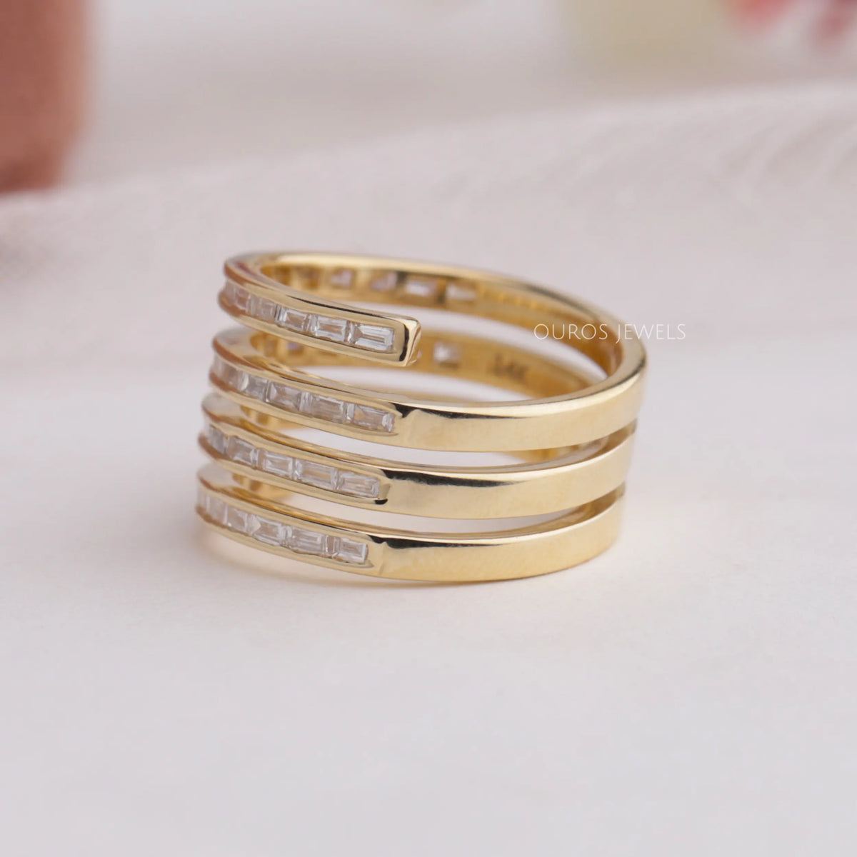 Baguette Cut Lab Diamond Spiral Band Rings