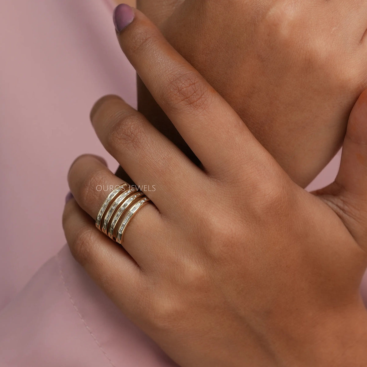 Baguette Cut Lab Diamond Spiral Band Rings
