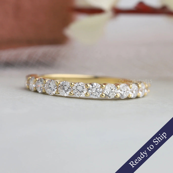Round Cut Yellow Gold Half Etetnity Wedding Band