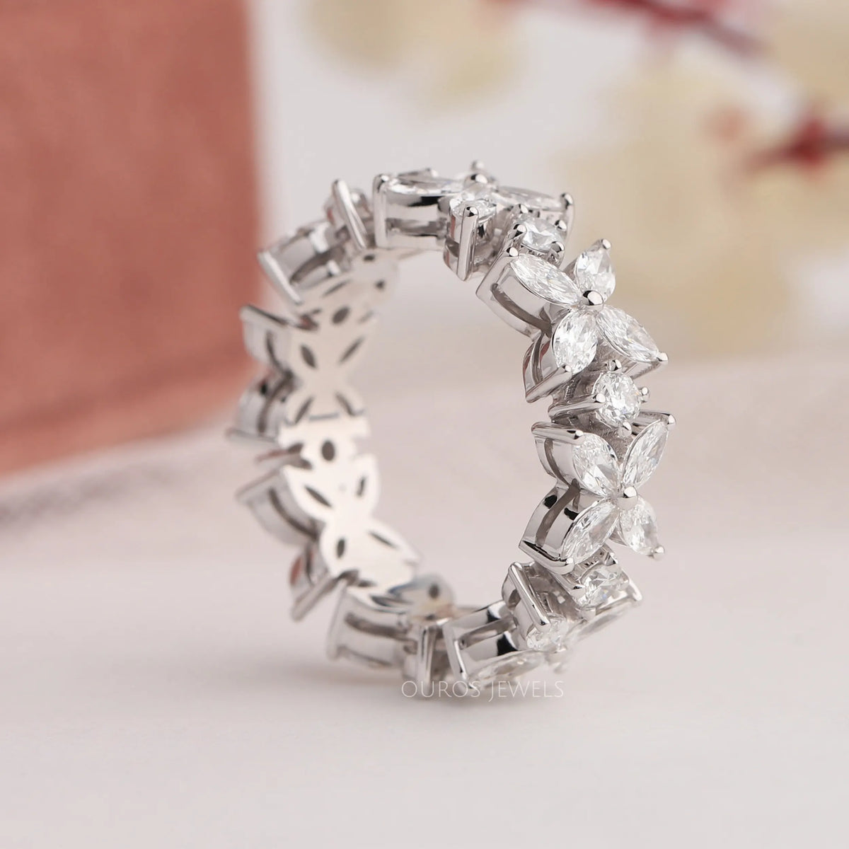Marquise And Round Diamond Flower Wedding Band