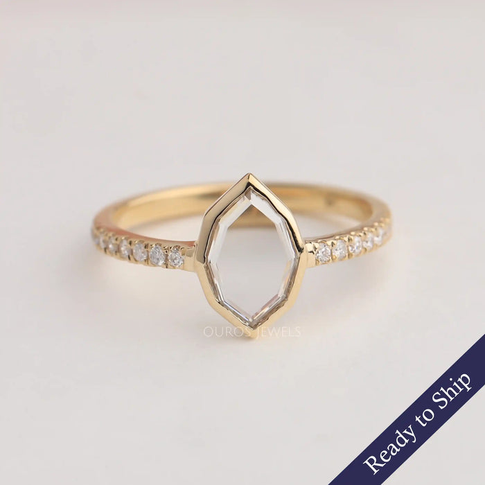 Antique moval cut solitaire lab grown diamond engagement ring with round accent stones