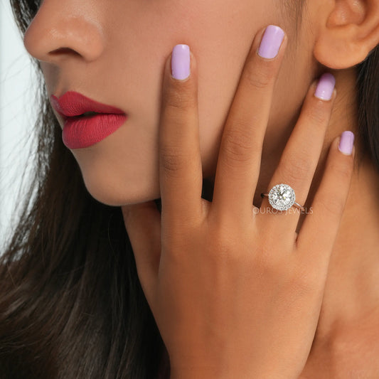 Old European Round Cut Halo Diamond Solitaire Ring