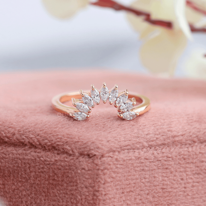 Marquise Lab Diamond Curved Wedding Band
