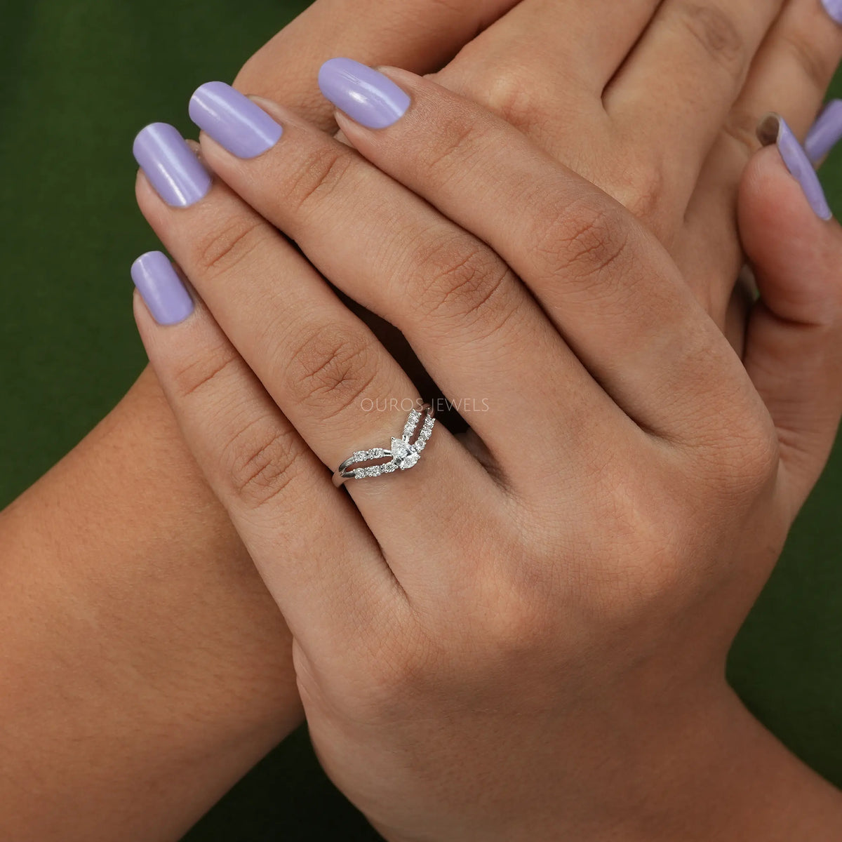 Pear Diamond Double Curved Band Rings