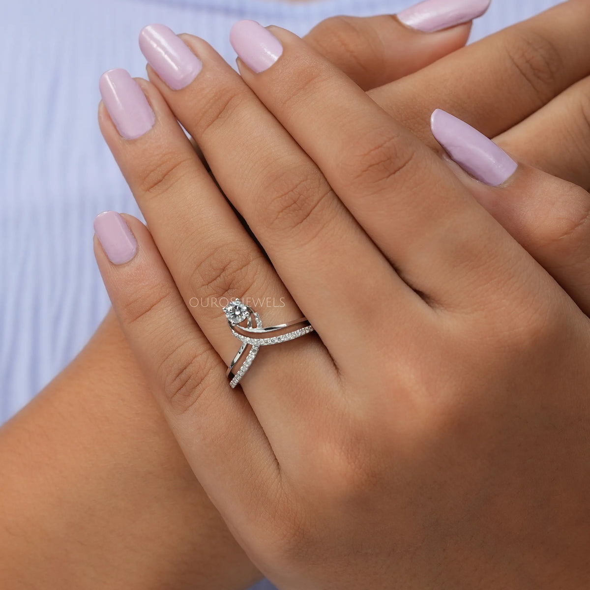 Curved Round Cut Lab Grown Diamond Wedding Band