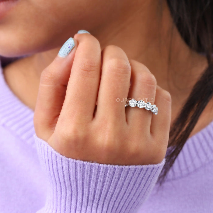 In finger look of round cut lab created diamond half eternity wedding band