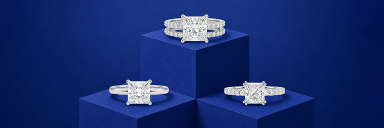 Image showing precious and various styles of princess cut lab-grown diamond engagement rings