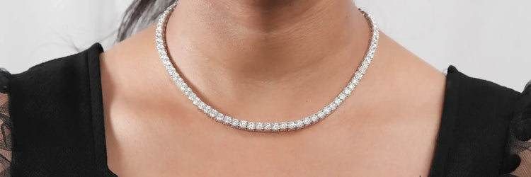Image showing a tennis lab-grown diamonds Women's necklace worn on necked