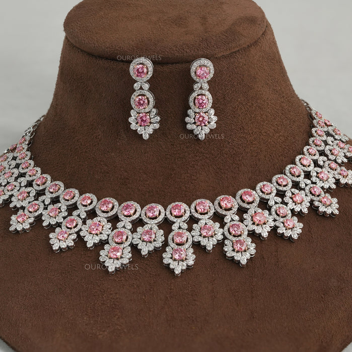 Pink Round Diamond Bridal Necklaces Set