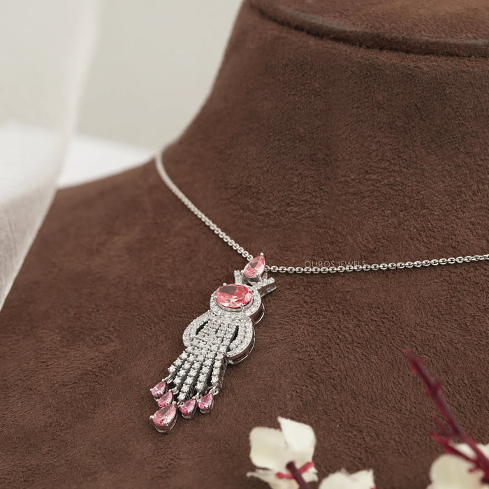 Pink Oval Lab Diamond Halo Pendant