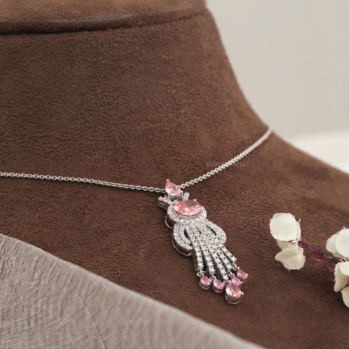 Pink Oval Lab Diamond Halo Pendant