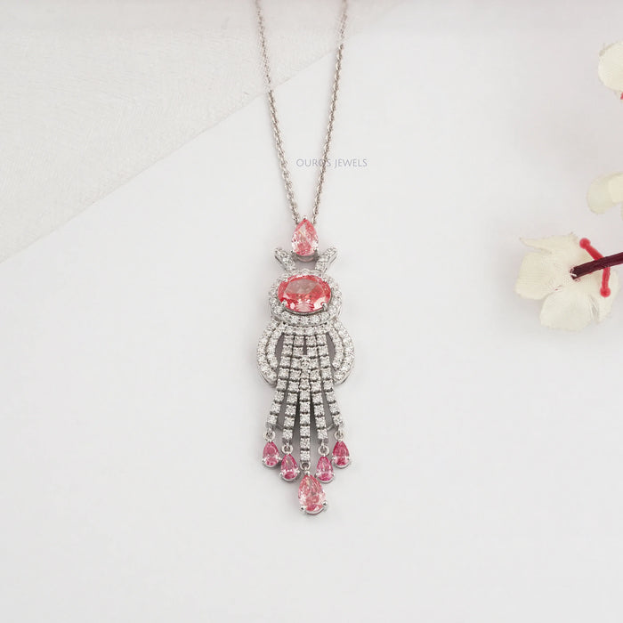 Pink Oval Lab Diamond Halo Pendant