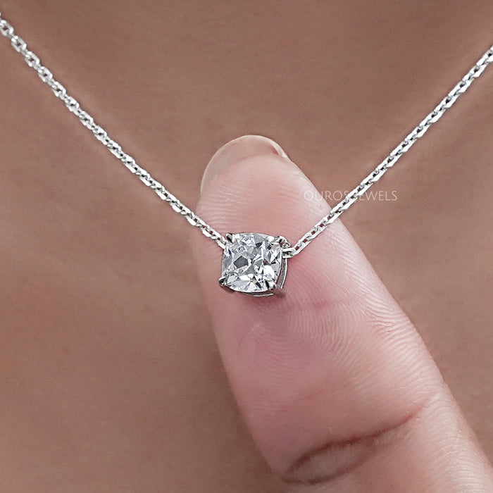 Square Old Mine Cushion Lab Diamond Solitaire Pendant 