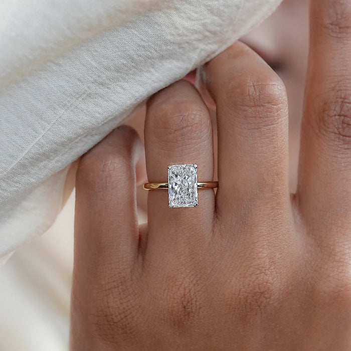 Radiant Cut Lab Diamond Hidden Halo Engagement Ring 