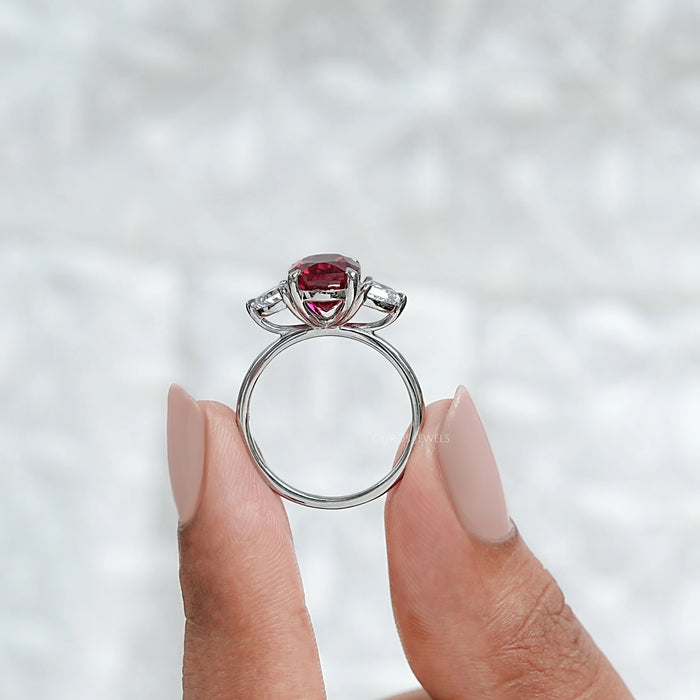 Ruby Oval Gemstone Three Stone Engagement Ring
