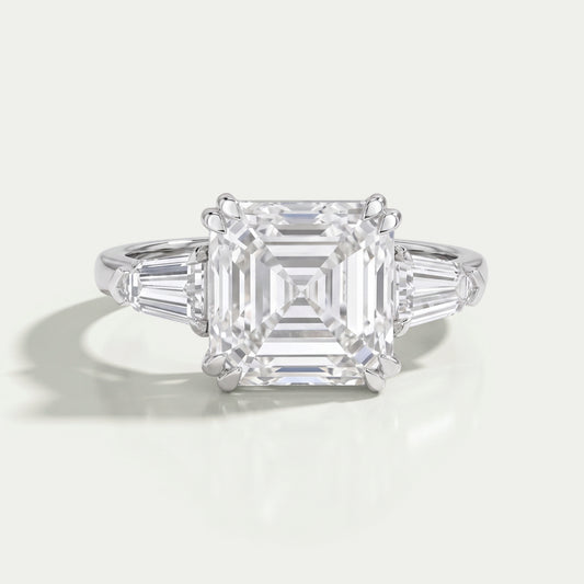 Asscher Diamond Three Stone Engagement Ring Rings