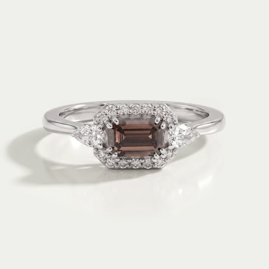 3 Stone Brown Emerald Shape Diamond Ring