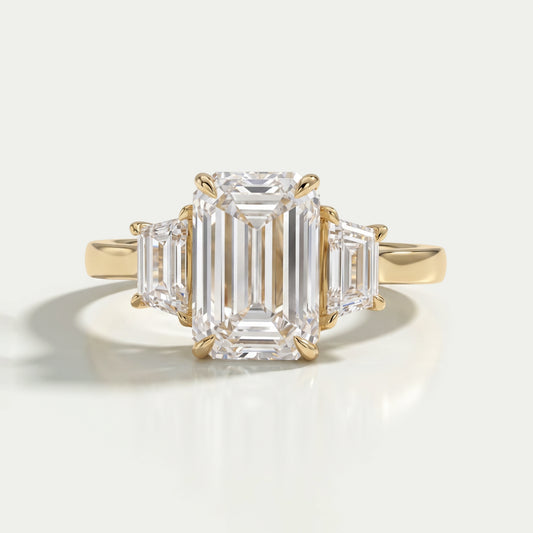 3 Stone Emerald Cut Lab Diamond Engagement Ring Ring