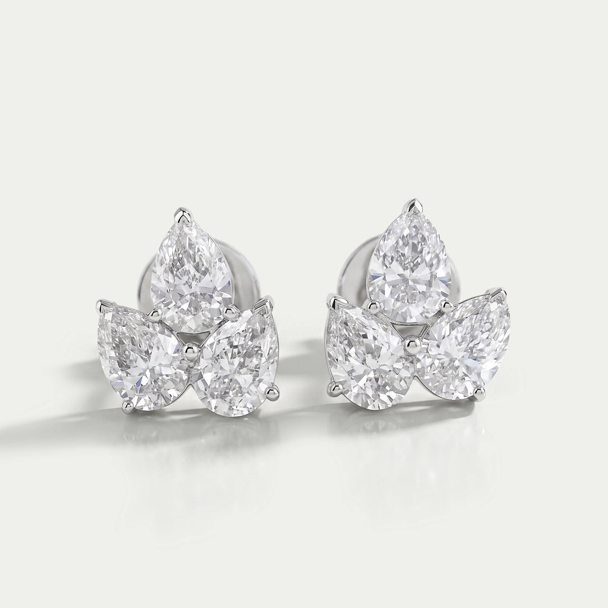 Three Stone Pear Cut Lab Diamond Stud Earrings Earrings