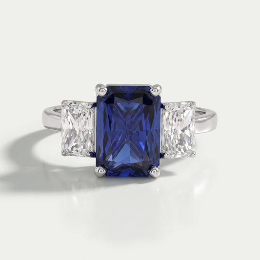 Sapphire Radiant And Lab Diamond Three Stone Ring Ring