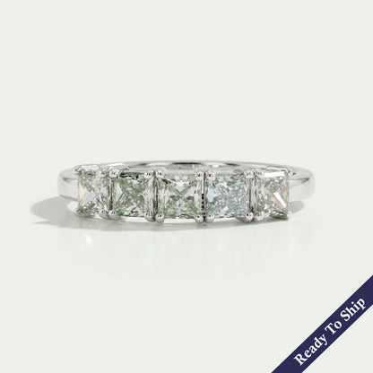 Green Princess Cut Five Stone Wedding Ring