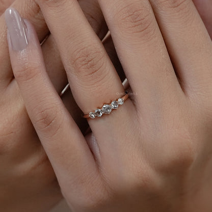 Five Stone Rose Cut Round Diamond Engagement Ring