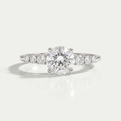 7 Stone Round Cut Solitaire Accent Engagement Ring Ring