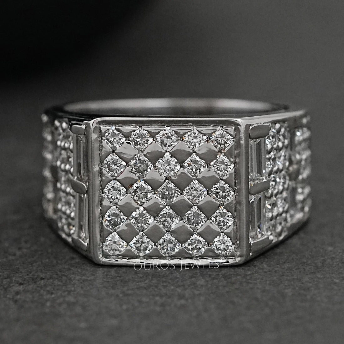 Grid Cluster Diamond Ring For Men's Rings