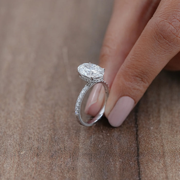 Oval Hidden Halo Diamond Solitaire Ring