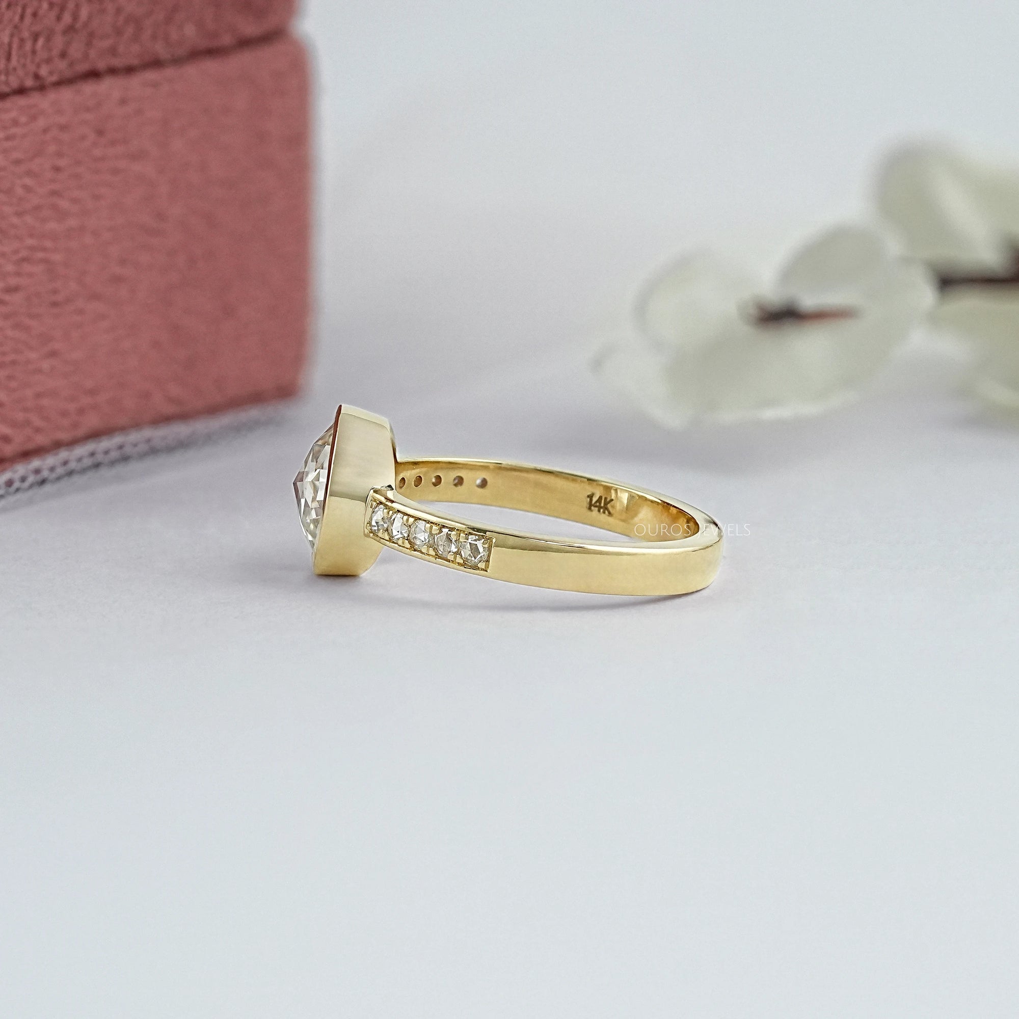 Rose Cut Round Accent Diamond Engagement Ring