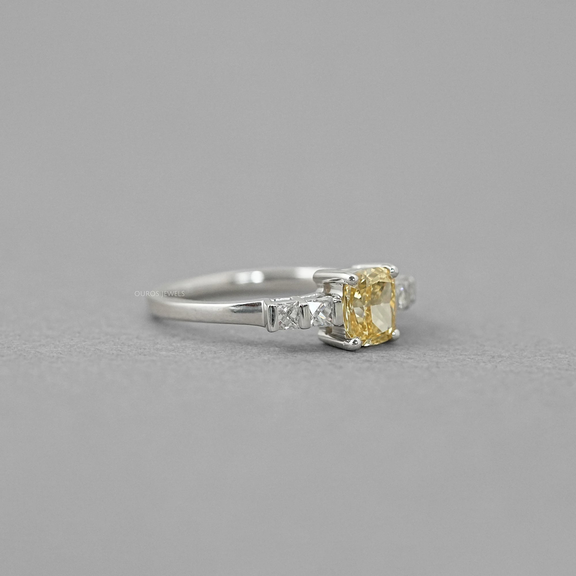 Canary Cushion Cut Lab Diamond Engagement Ring Ring