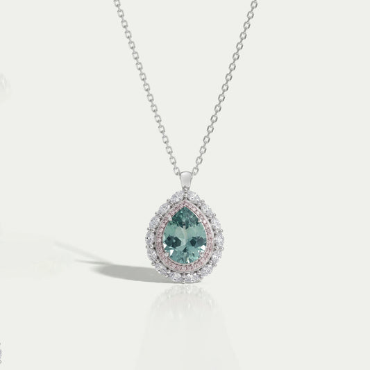 Aquamarine Pear Gemstone Double Halo Pendant