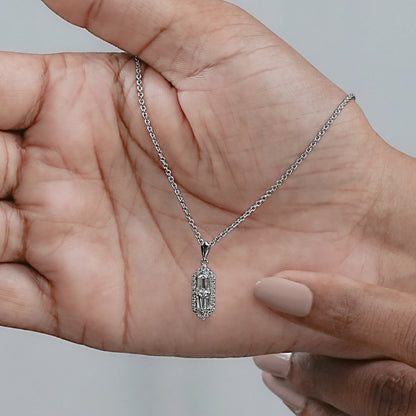 Step Cut arrow Diamond Pendant Necklaces