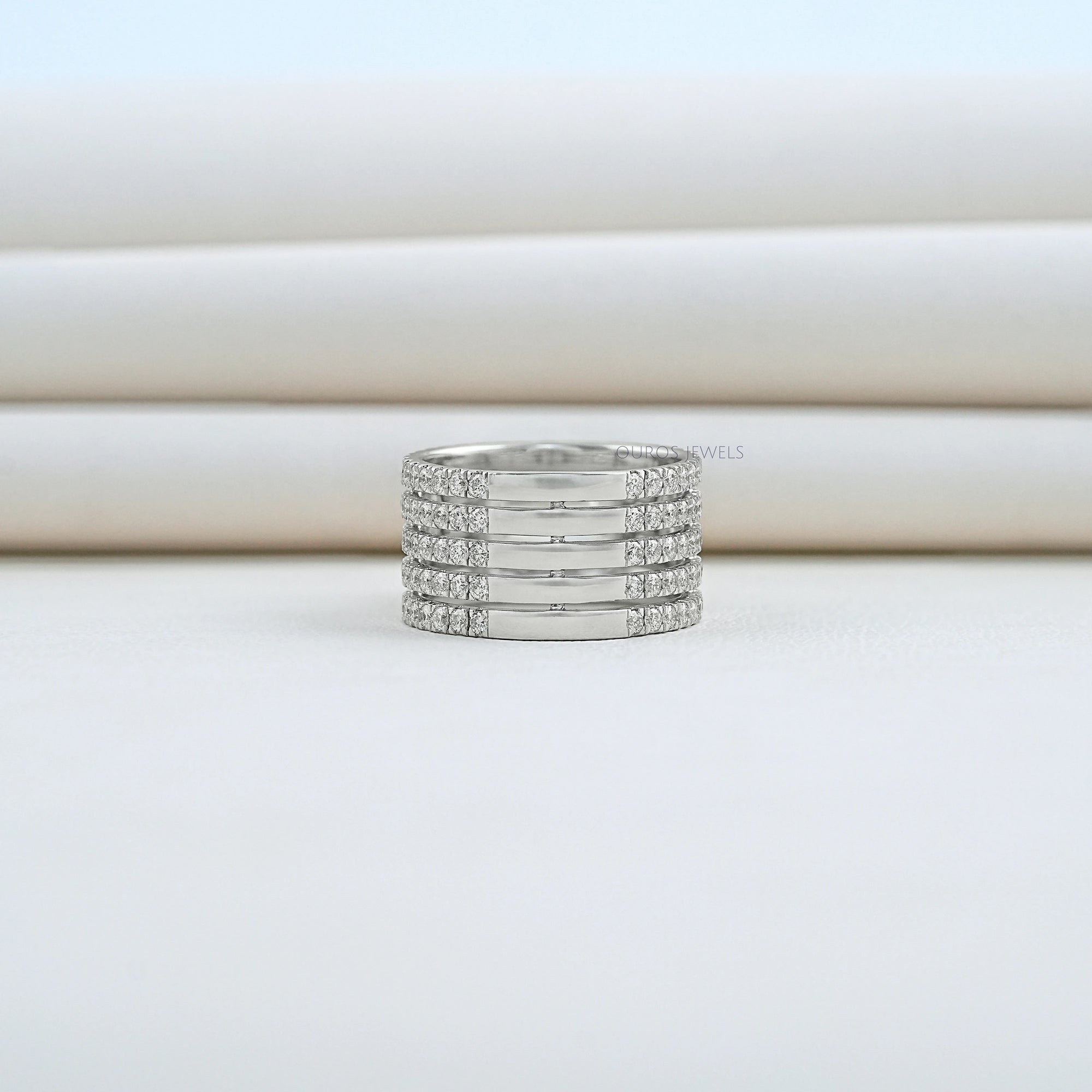 Old Mine Cushion Cut Lab Diamond Triple Band Ring 