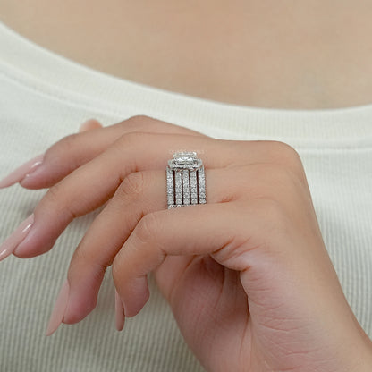 Old Mine Cushion Cut Lab Diamond Triple Band Ring 