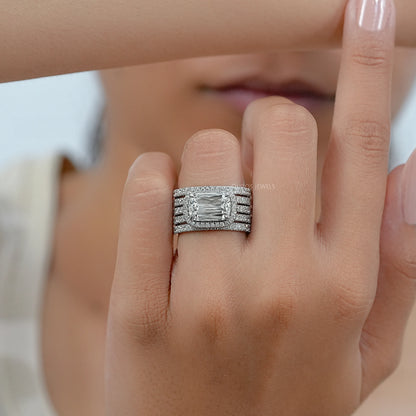 Old Mine Cushion Cut Lab Diamond Triple Band Ring 