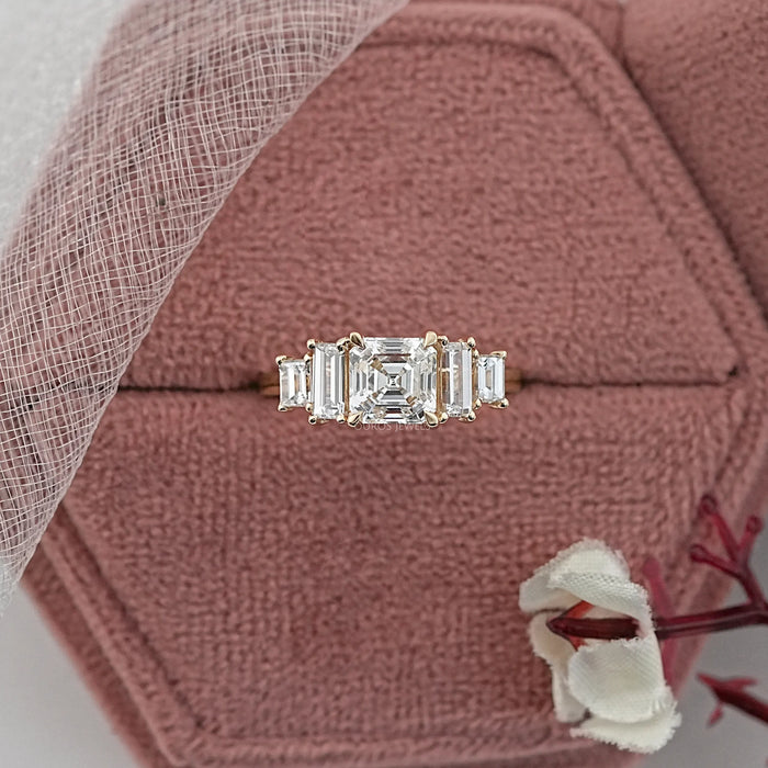 Asscher And Baguette Diamond Five Stone Engagement Ring